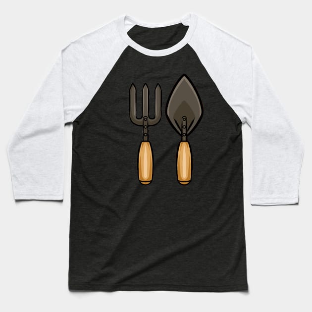 Trowel and Fork Gardener Baseball T-Shirt by fromherotozero